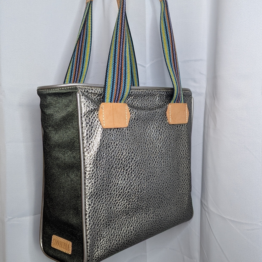 Consuela Black Tote with Glittering Blue Interior